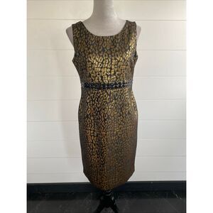 Kasper Black and Metallic Gold Beaded Front Sleeveless Dress Size 6 NWOT